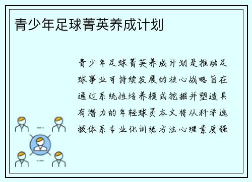 青少年足球菁英养成计划